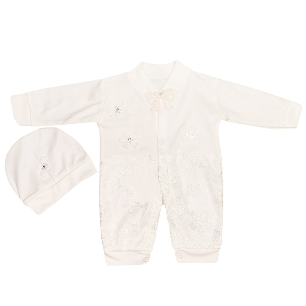 ست سرهمی و کلاه نوزادی مدل flower