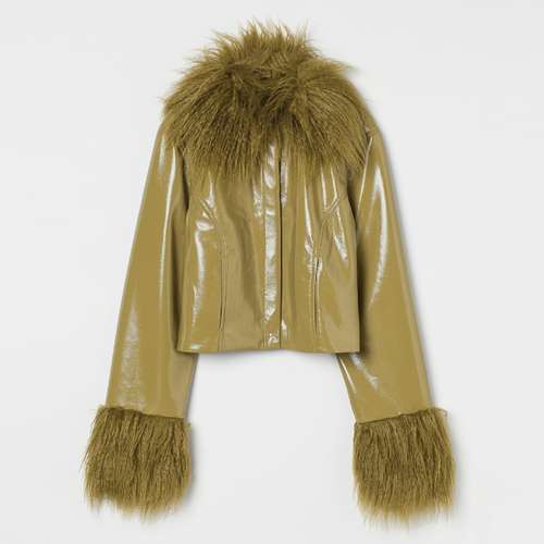 کت چرم زنانه اچ اند ام مدل روی کمر Olive - 004