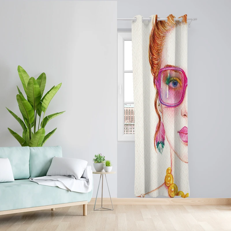 پرده طرح نیم رخ مدل مخمل پانچی کد L 624L Z سایز 140x200 سانتی متر