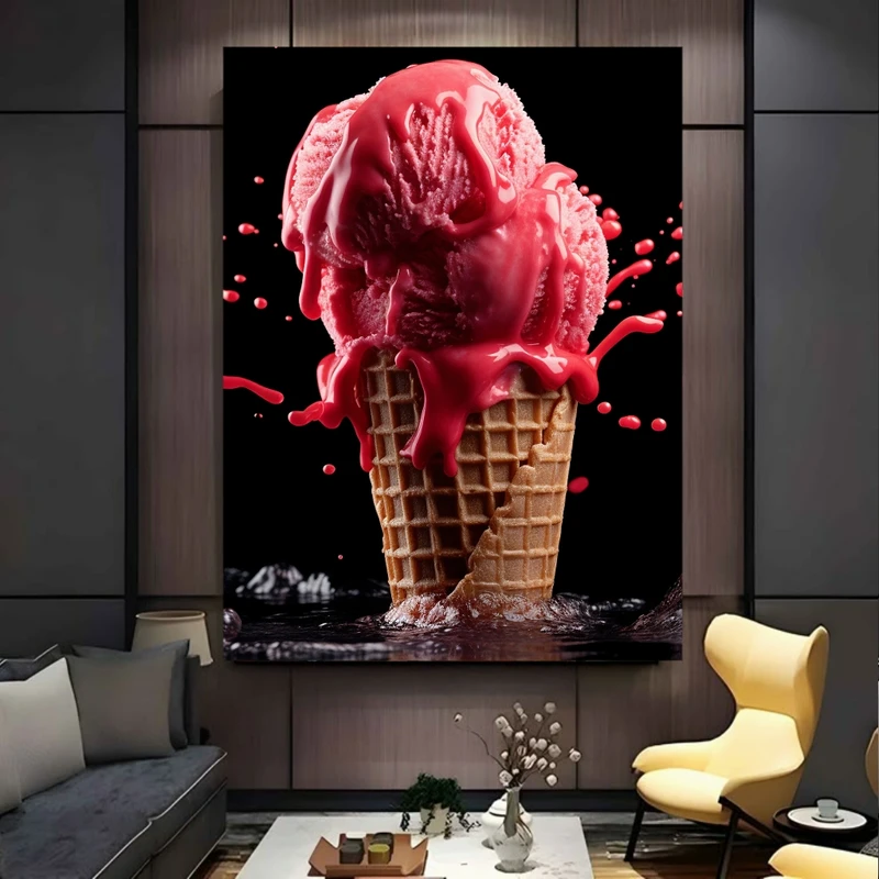 پوستر پارچه ای طرح مخمل بستنی قیفی مدل اسکوپ توت فرنگی کد FP106249