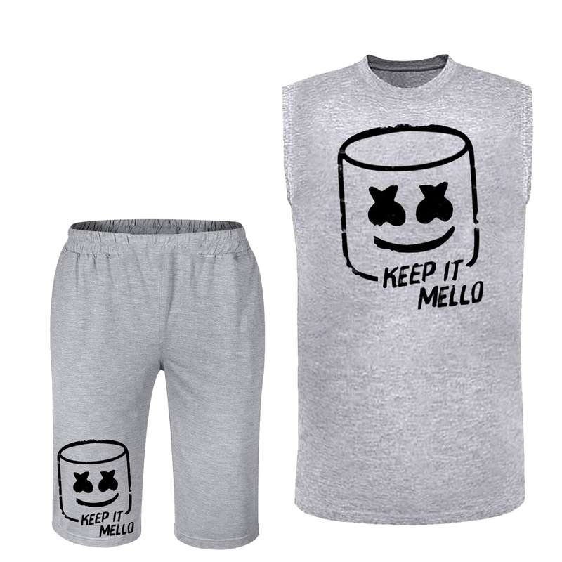 ست تاپ و شلوارک مردانه مدل مارشمالو  کد 198 رنگ طوسی