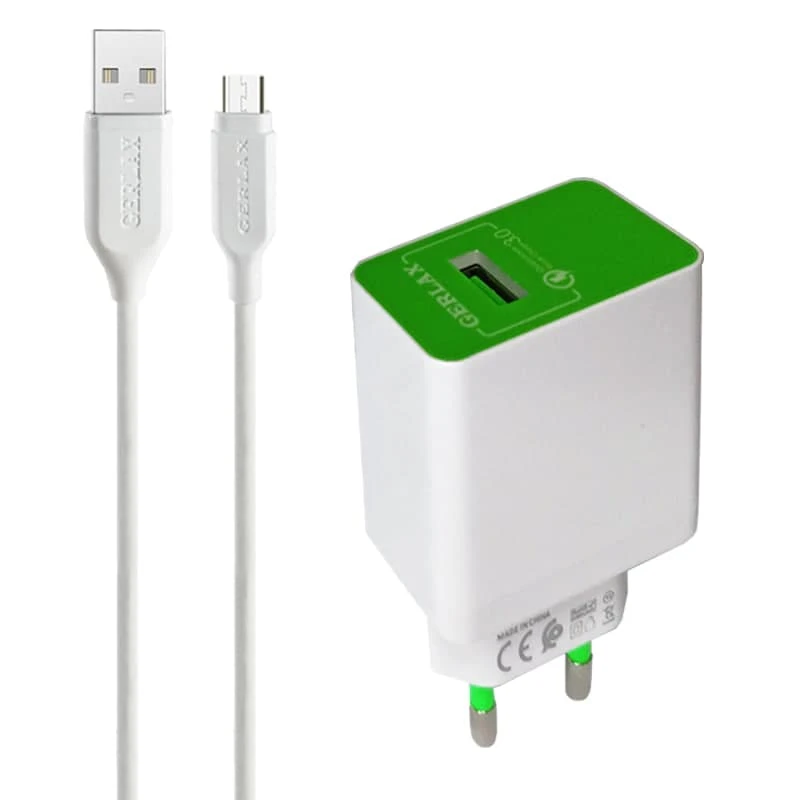 شارژر دیواری جرلکس مدل GA-02F 18W همراه کابل تبدیل microUSB