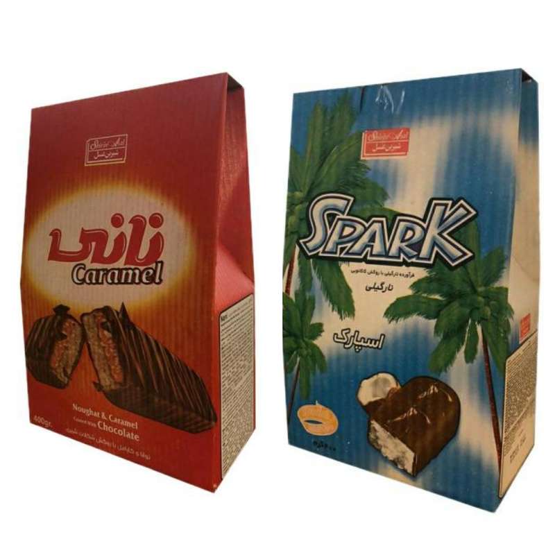 شکلات نارگیلی و کارامل با روکش کاکائویی اسپارک شیرین عسل - 400 گرم بسته 2 عددی