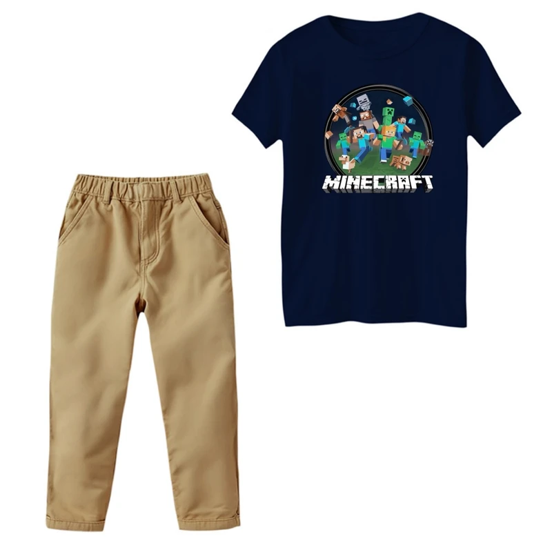 ست تی‌شرت و شلوار پسرانه مدل ماینکرفت کد 006 رنگ سرمه ای