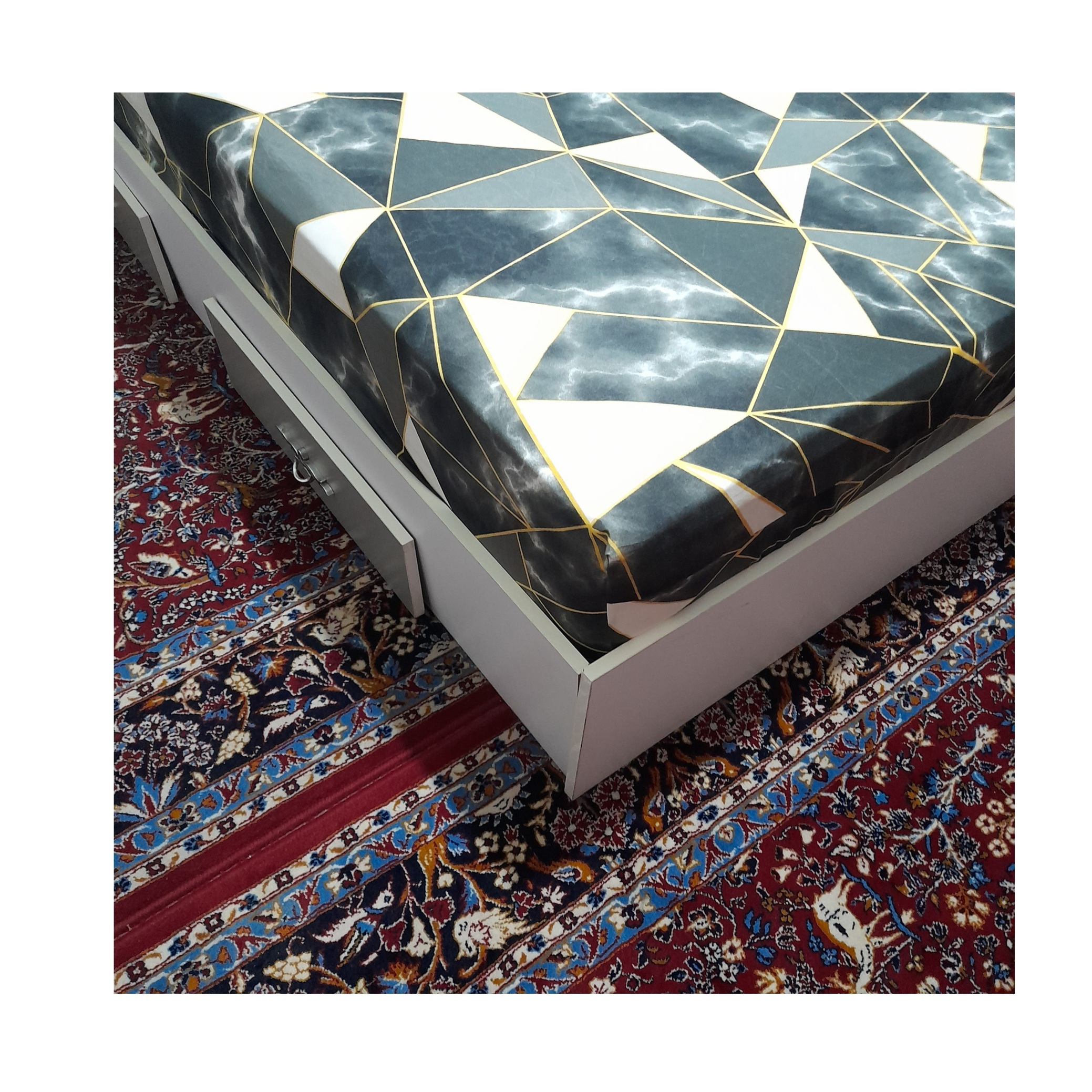 سرویس ملحفه مدل ماربل هندسی کد ni03057 یک نفره دوتکه