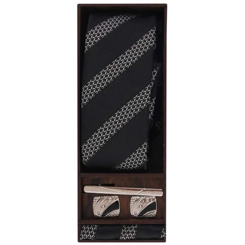 ست کراوات و گیره کراوات و دستمال جیب و دکمه سردست مردانه مدل PJ-107424