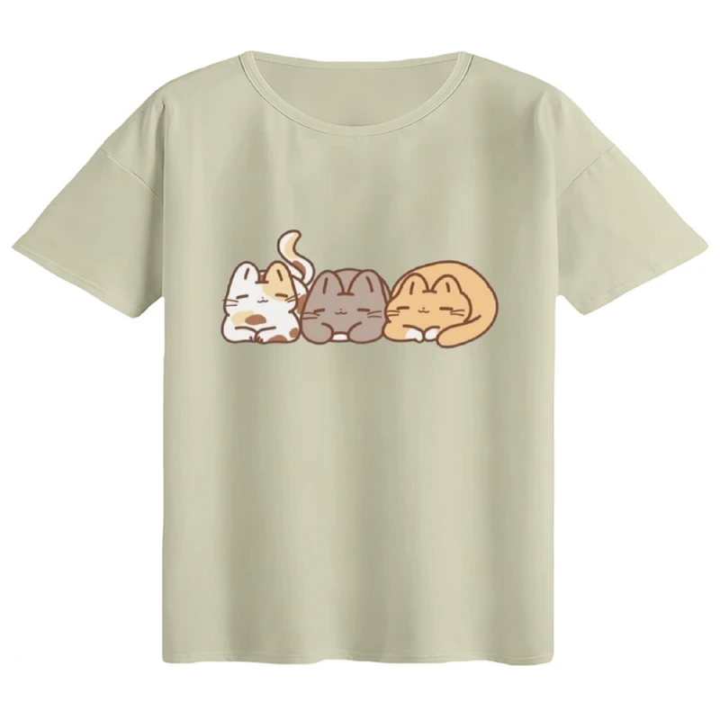 تی‌شرت اورسایز آستین کوتاه زنانه مدل باکسی طرح سه گربه