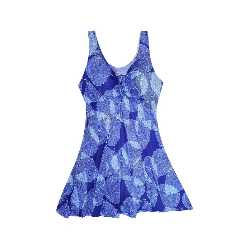 مایو زنانه مدل دامندار برگ رنگ آبی