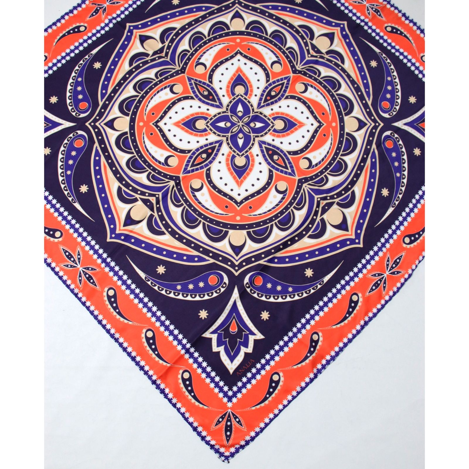 روسری زنانه مدل ابریشم توییل قواره 90 طرح بته جقه کد ana-2931 -  - 20