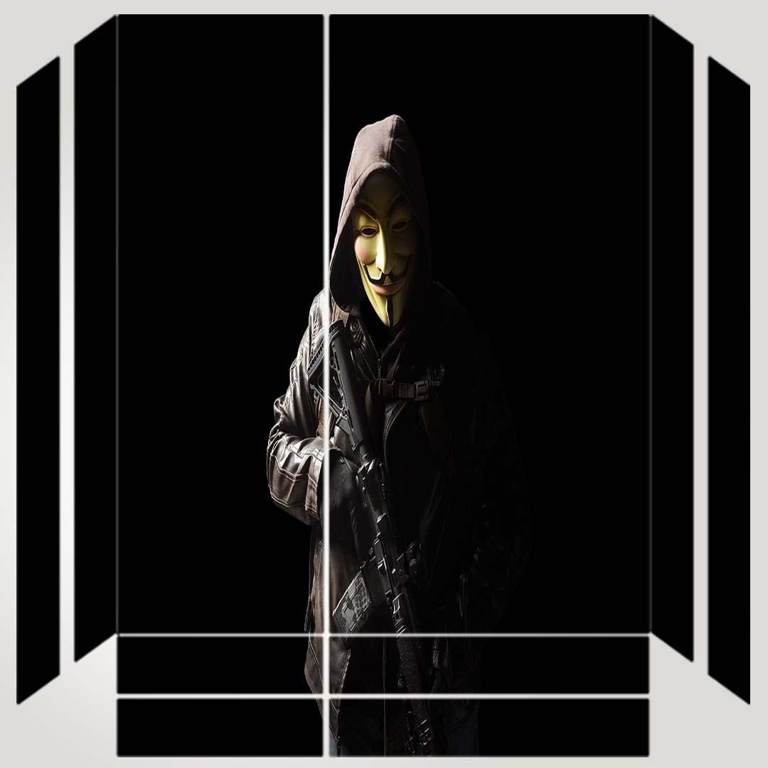 برچسب پلی استیشن ۴ مدل طرح anonymous mask person with gun  کد PS-10124  
