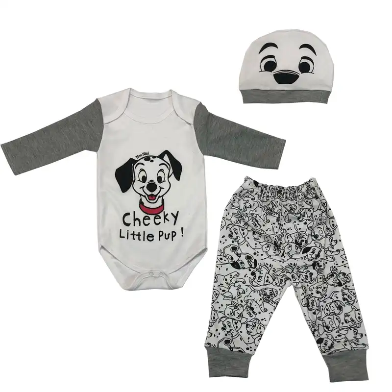 ست 3 تکه لباس نوزادی مدل سگ خالدار