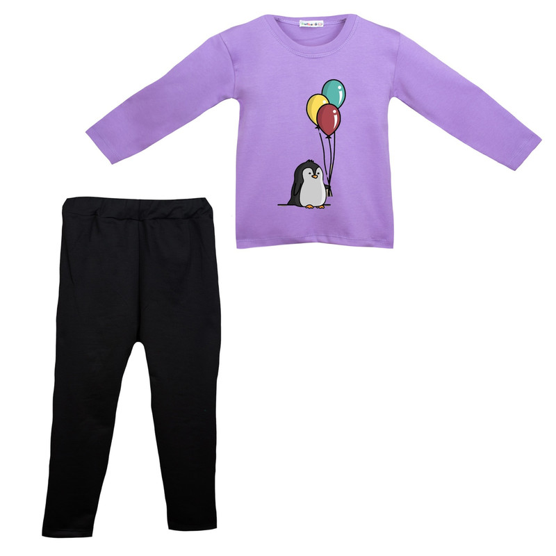 ست تی شرت آستین بلند و شلوار بچگانه مدل پنگوئن و بادکنک