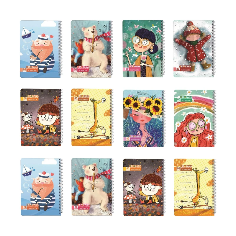 دفتر مشق 80 برگ اسپادانا مدل مجلد کد 833 مجموعه 12 عددی