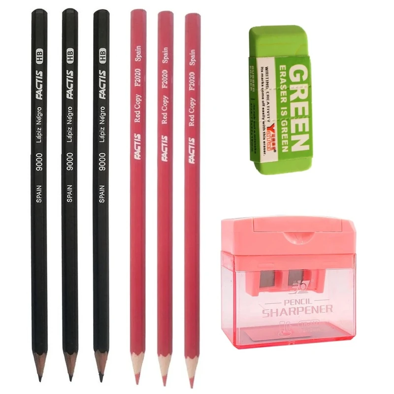 مداد مشکی فکتیس با درجه سختی HB مدل پاییز 32 به همراه تراش و پاک کن مجموعه 8 عددی