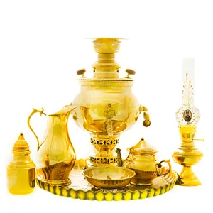 سرویس سماور ذغالی 7 پارچه برنجی مدل توپی کد 4391