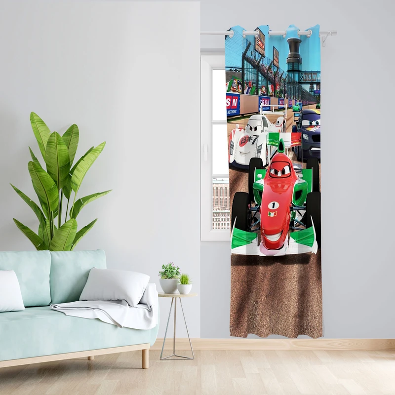  پرده مدل اتاق کودک مخمل پانچی طرح کارتون مکویین کد 4521 سایز 140x280 سانتی متر