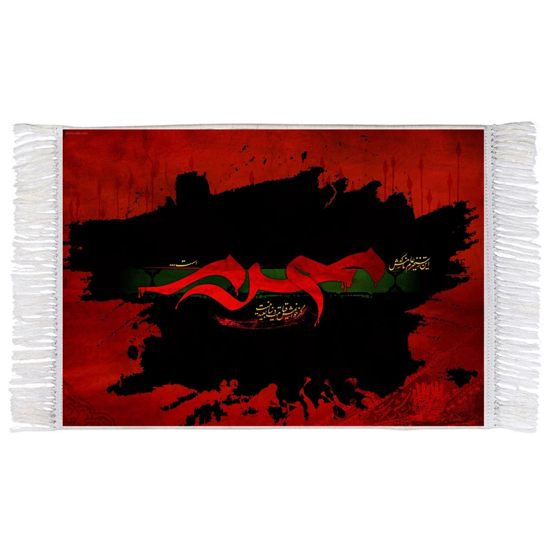 فرش ماشینی دیوارکوب اطلس آبی طرح محرم امام حسین مدل T2397