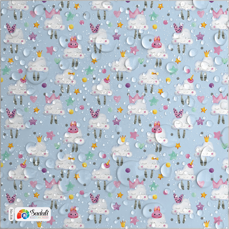 کاغذ کادو صدفی طرح ابری بسته 2 عددی