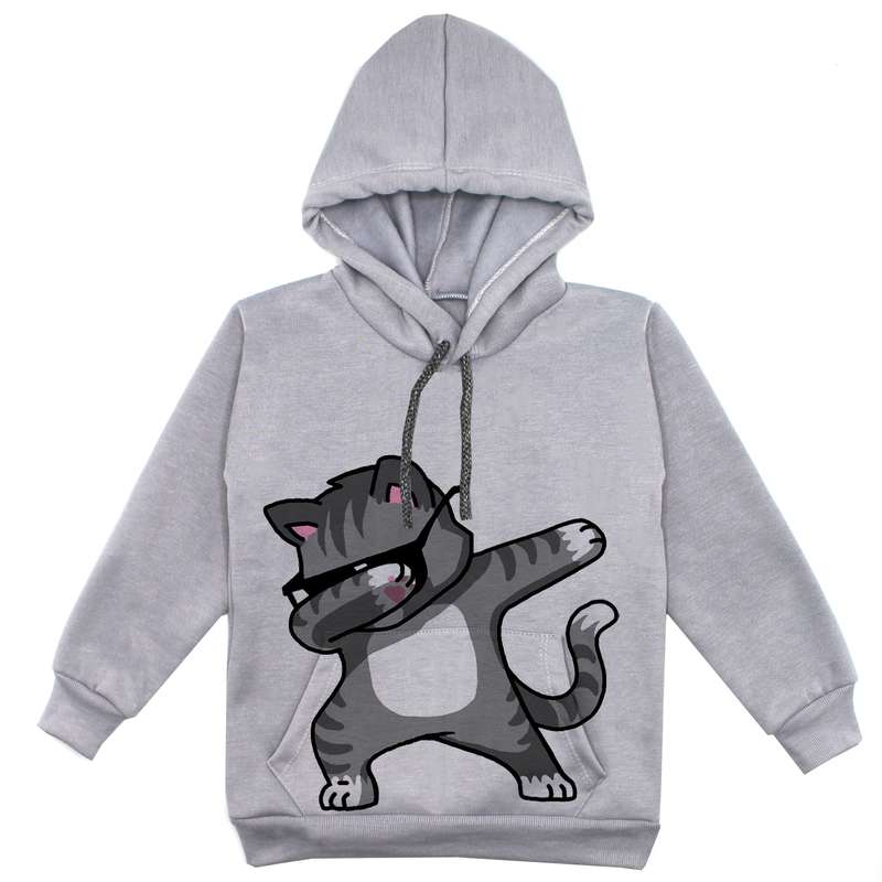 هودی پسرانه مدل گربه F30 رنگ طوسی