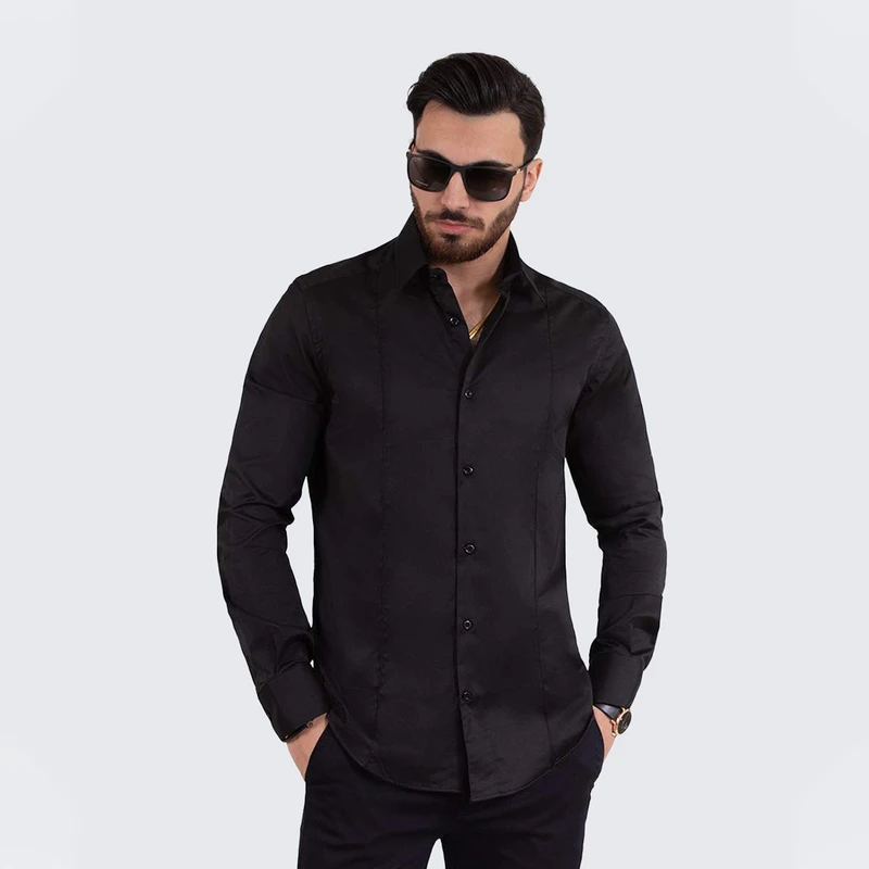 پیراهن آستین بلند یقه برگردان مردانه مدل 852172-16