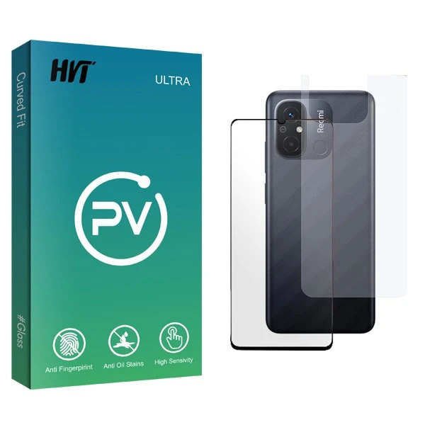 محافظ صفحه نمایش شیشه ای اچ وی تی مدل PV مناسب برای گوشی موبایل شیائومی Redmi 12c  به همراه محافظ پشت گوشی