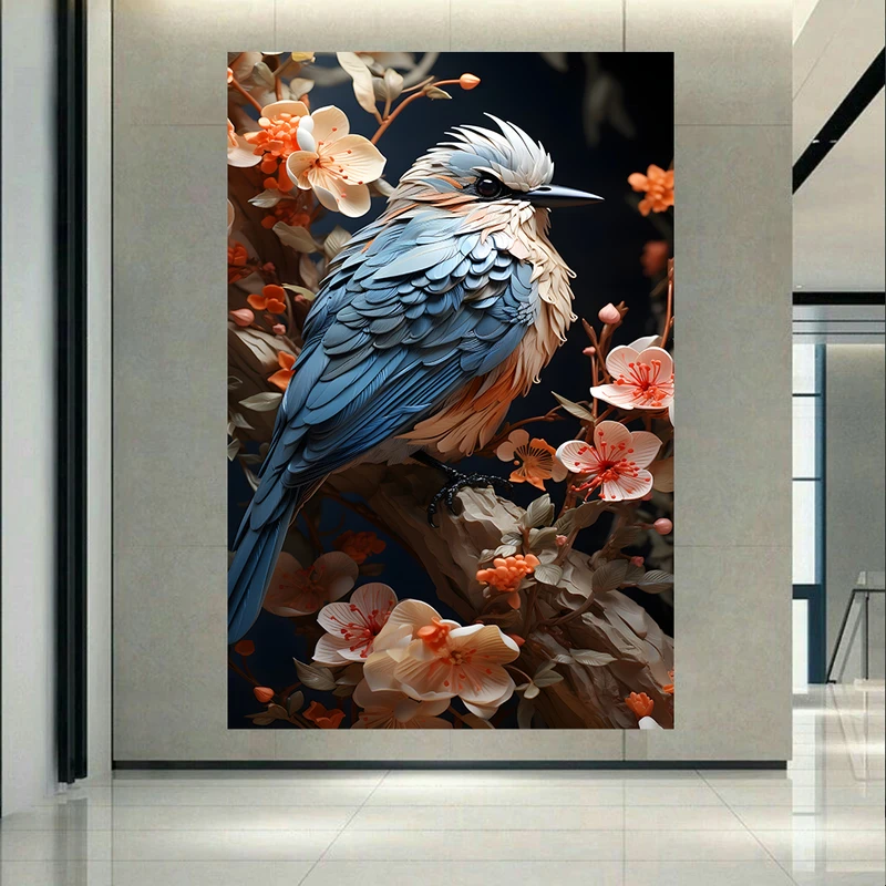 پوستر طرح مخمل نقاشی پرنده مدل بهار و شکوفه کد AR303773