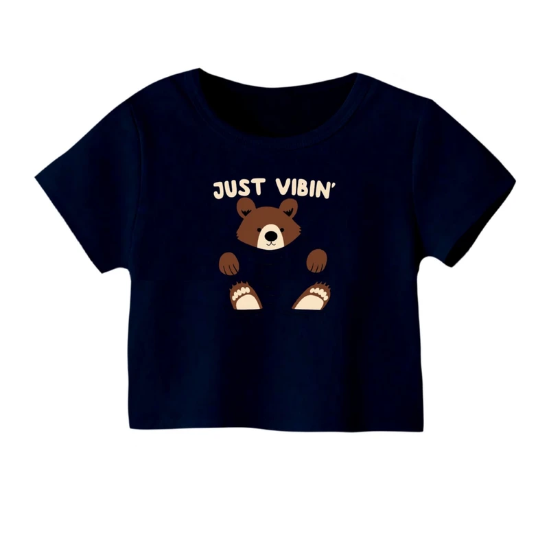 کراپ‌ تی‌شرت آستین کوتاه زنانه مدل خرس قهوه ای