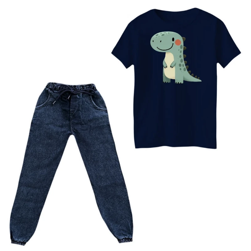ست تی‌شرت و شلوار دخترانه مدل دایناسور کد 1