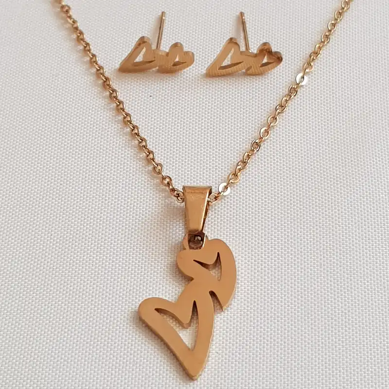 نیم ست زنانه استینلس استیل مدل دو قلب 3296