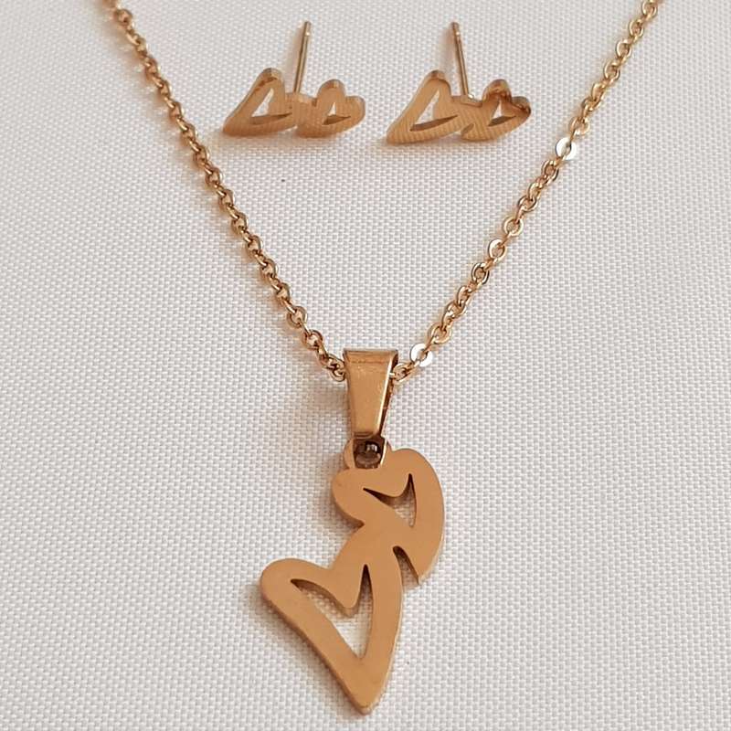 نیم ست زنانه استینلس استیل مدل دو قلب 3296