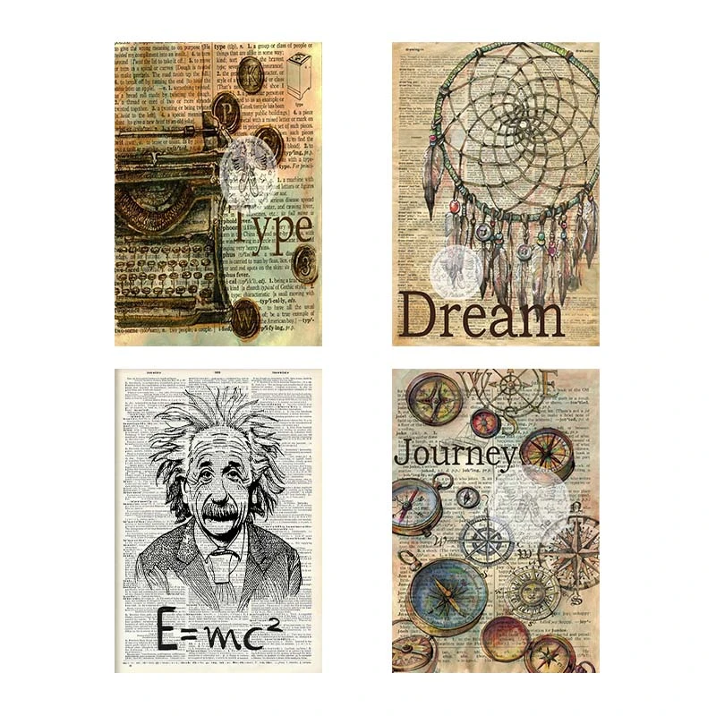 تابلو شاسي کارنيکا طرح روزنامه وینتج Vintage Newspaper کد 30027 مجموعه 4 عددی