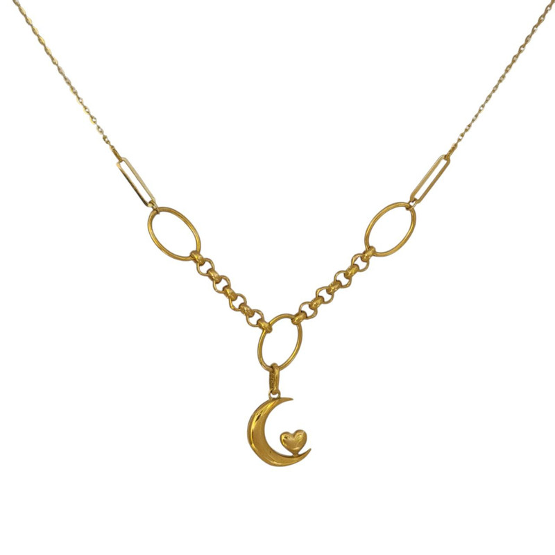 گردنبند طلا 18 عیار زنانه با طرح بافت گنجینه هنر خوش نشین مدل ماه و قلب کد G55