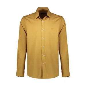 پیراهن آستین بلند مردانه پاتن جامه مدل کتان 102721010332138 رنگ خردلی