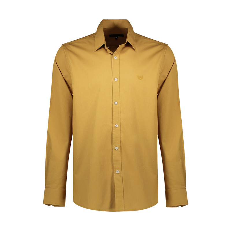پیراهن آستین بلند مردانه پاتن جامه مدل کتان 102721010332138 رنگ خردلی