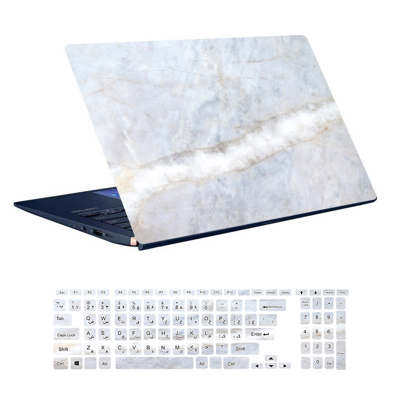 استیکر لپ تاپ توییجین و موییجین طرح Marble کد 15 مناسب برای لپ تاپ 15.6 اینچ به همراه برچسب حروف فارسی کیبورد