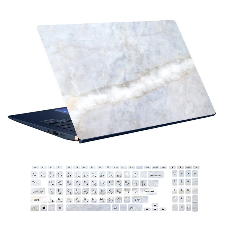 استیکر لپ تاپ توییجین و موییجین طرح Marble کد 15 مناسب برای لپ تاپ 15.6 اینچ به همراه برچسب حروف فارسی کیبورد 