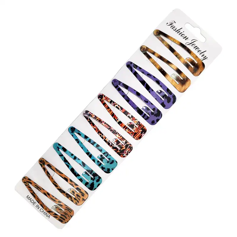 گیره مو زنانه مدل پلنگی کد SNG256-10 مجموعه 10 عددی