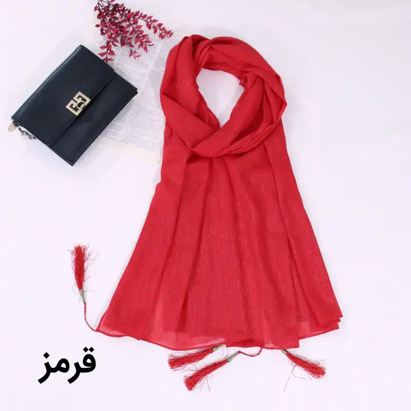 شال زنانه مدل حریر کریشه شاین طرح ساده منگوله دار کد ana-22655