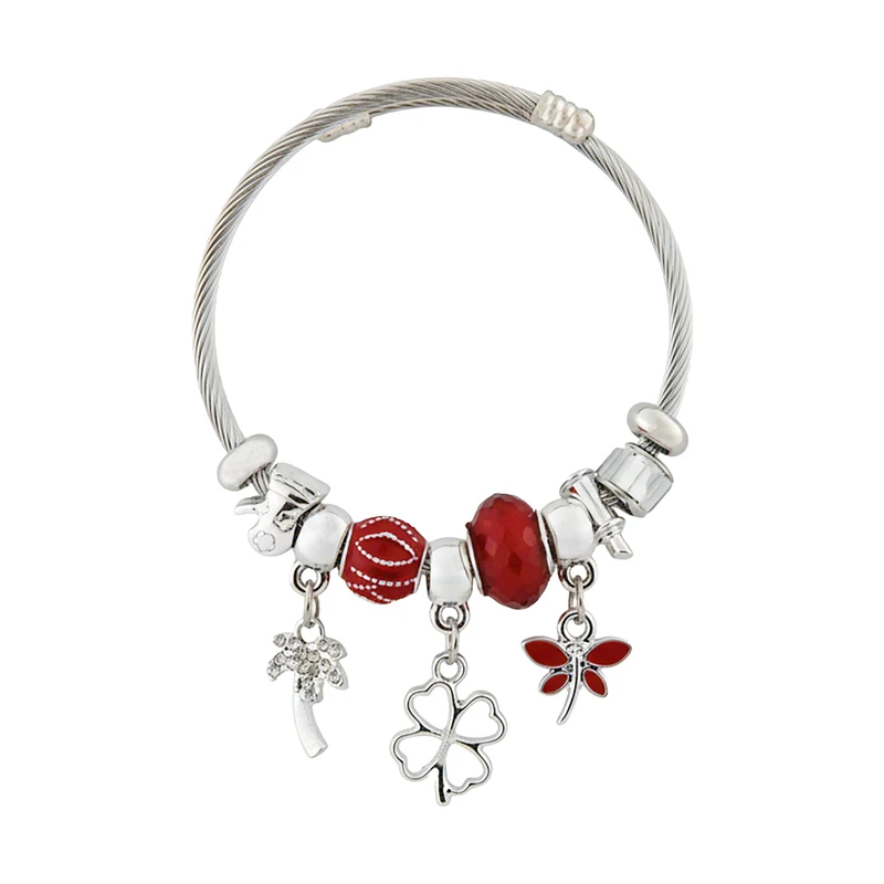 دستبند النگویی زنانه مدل پاندورا طرح شبدر کد 2134