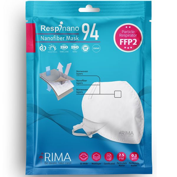 ماسک تنفسی ریما مدل بدون سوپاپ نانو FFP2-N95 رسپی نانو بسته 10 عددی