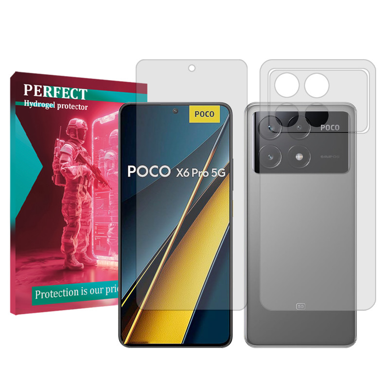 محافظ صفحه نمایش شفاف پرفکت مناسب برای گوشی موبایل شیائومی Poco X6 Pro به همراه محافظ پشت گوشی 