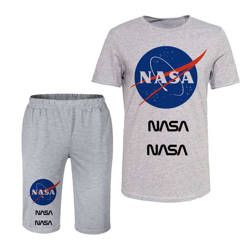 ست تی شرت و شلوارک مردانه مدل ناسا  کد 78 رنگ طوسی