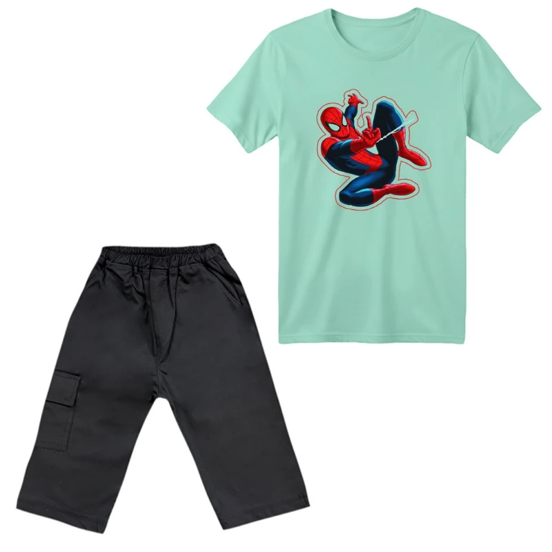 ست تی‌شرت آستین کوتاه و شلوارک پسرانه مدل مردعنکبوتی