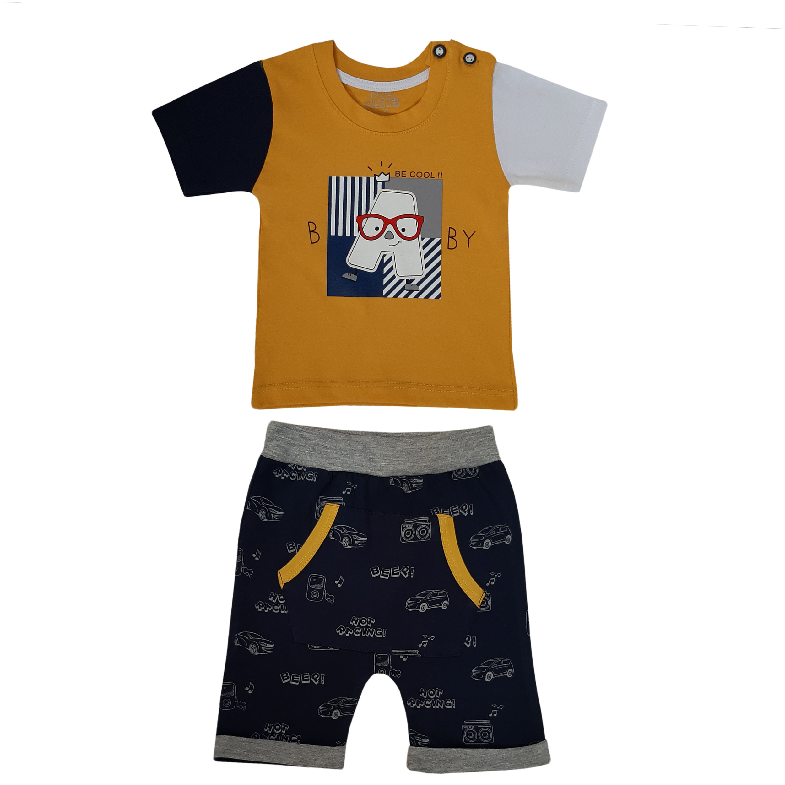 ست تی شرت و شلوارک نوزادی بیبی بو طرح A مدل 1-9524