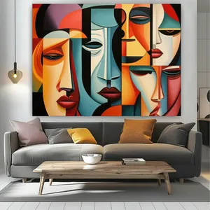 تابلو بوم طرح مخمل هنر کوبیسم مدل چهره های متوالی کد BK24352