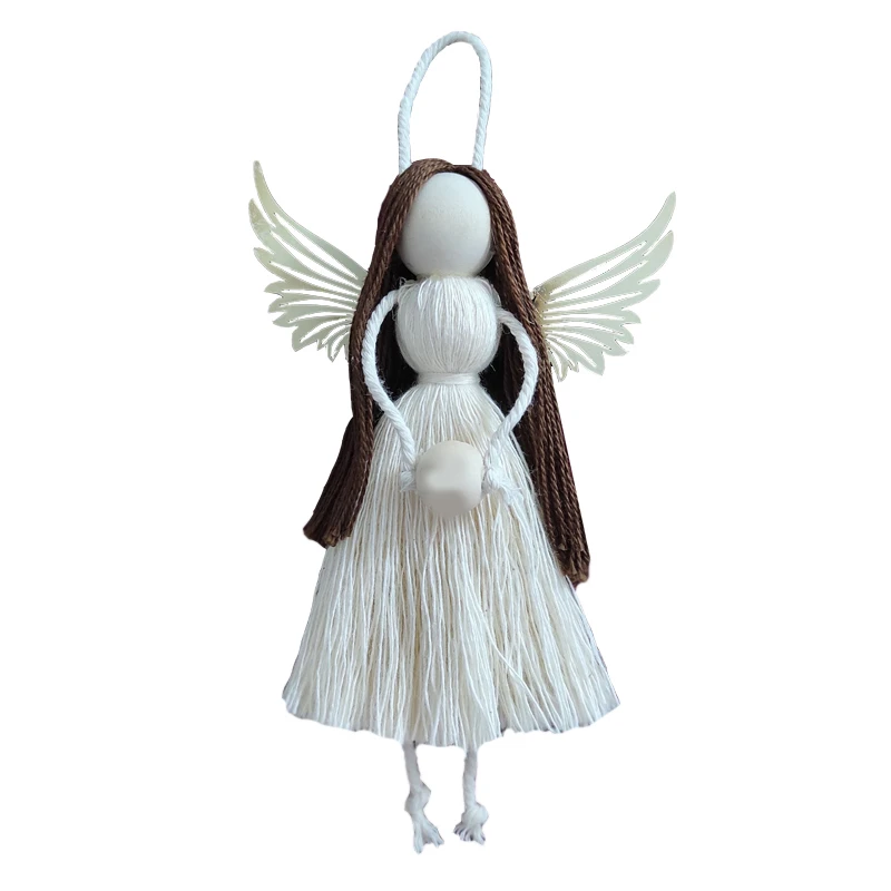 آویز تزیینی مکرومه مدل عروسک فرشته مو قهوه ای