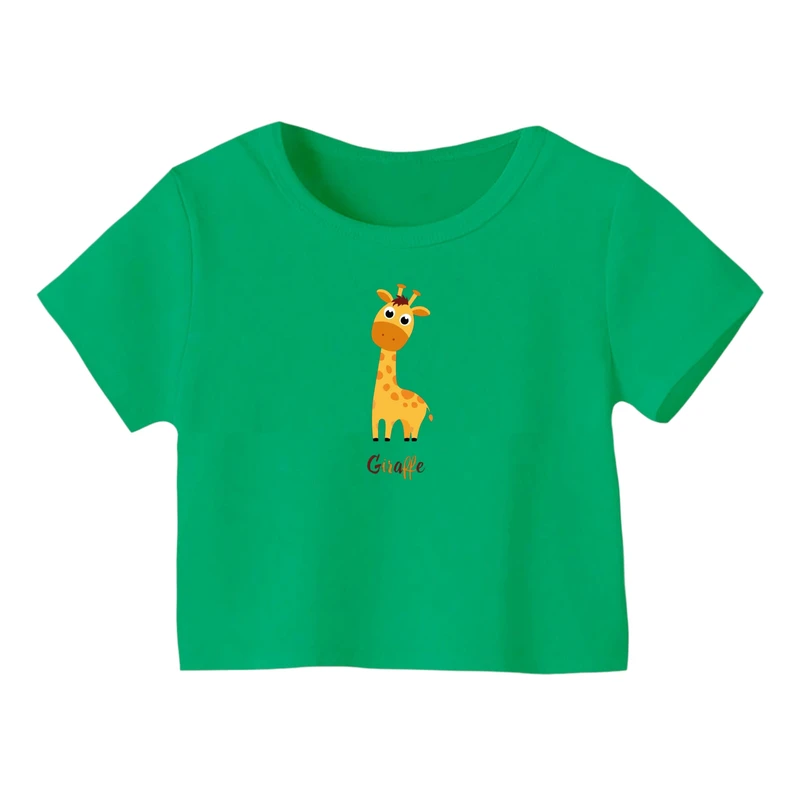 کراپ‌ تی‌شرت آستین کوتاه زنانه مدل زرافه کد ۲