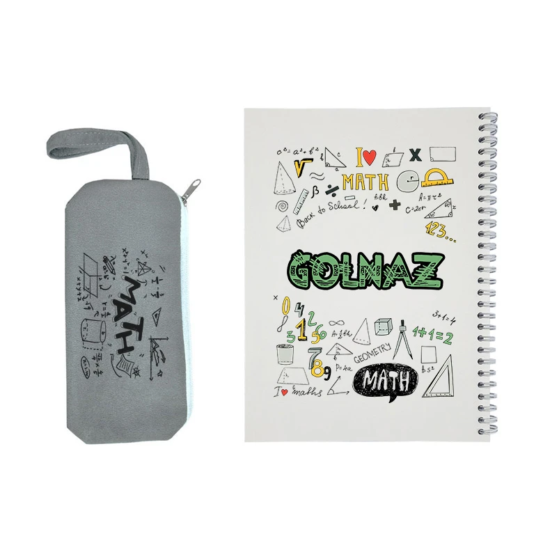 دفتر مشق 50 برگ طرح ریاضی مدل گلناز به همراه جامدادی