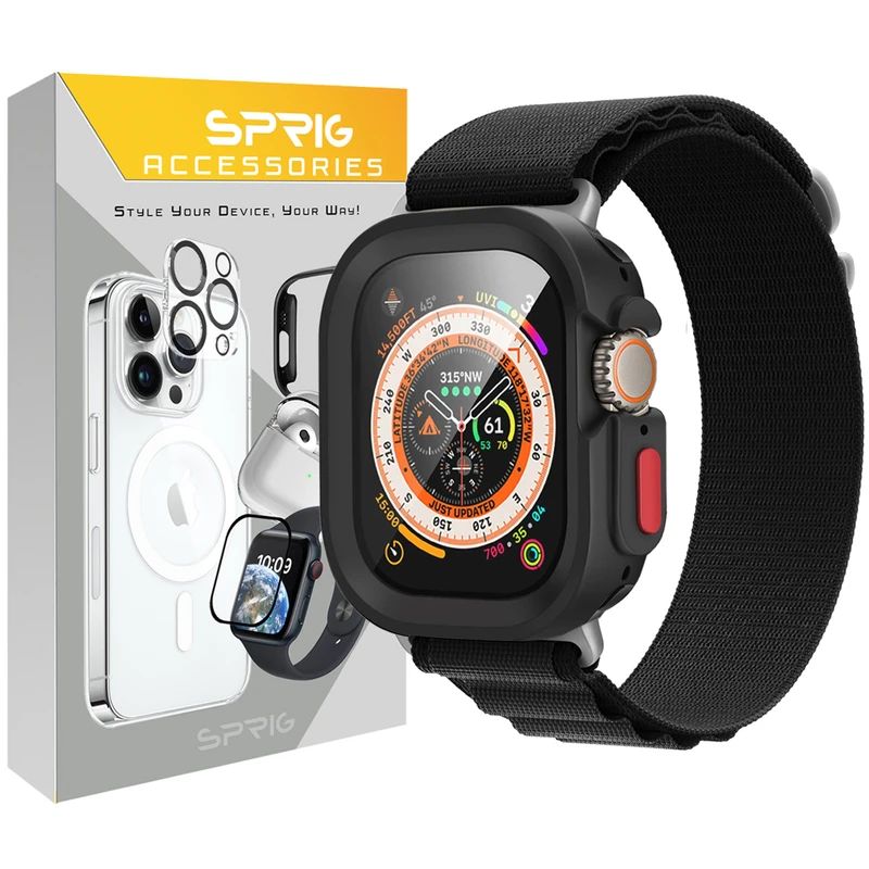 بند اسپریگ مدل Alpine Amizze مناسب برای ساعت هوشمند هاینو تکو T92 Ultra max 49mm / T93 Ultra max / T94 Ultra max 49mm / T89 Ultra max / T99 Ultra max 49mm به همراه کاور