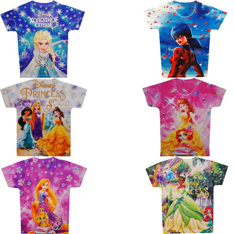 تی شرت دخترانه طرح دختر کفشدوزکی السا پرنسس بل گیسوکمند و تیانا کد 16 مجموعه 6 عددی